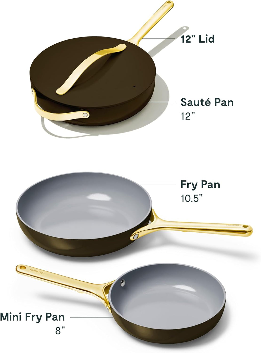 Caraway 4-Piece Fry Pan Set - Non-Stick Frying Pans (10.5' & 8') & Non-Stick Sauté Pan - Non Toxic, PTFE & PFOA Free - Oven Safe & Compatible with All Stovetops (Gas, Electric & Induction) - Black