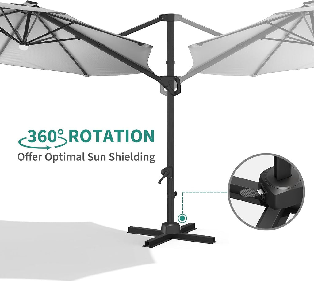 Takywep 10ft Cantilever Patio Umbrella, Outdoor Umbrella 360-degree Rotation, Solar-powered LED lights, Easy-Tilt Mechanism, for Decks, Poolside and Backyard Relaxation