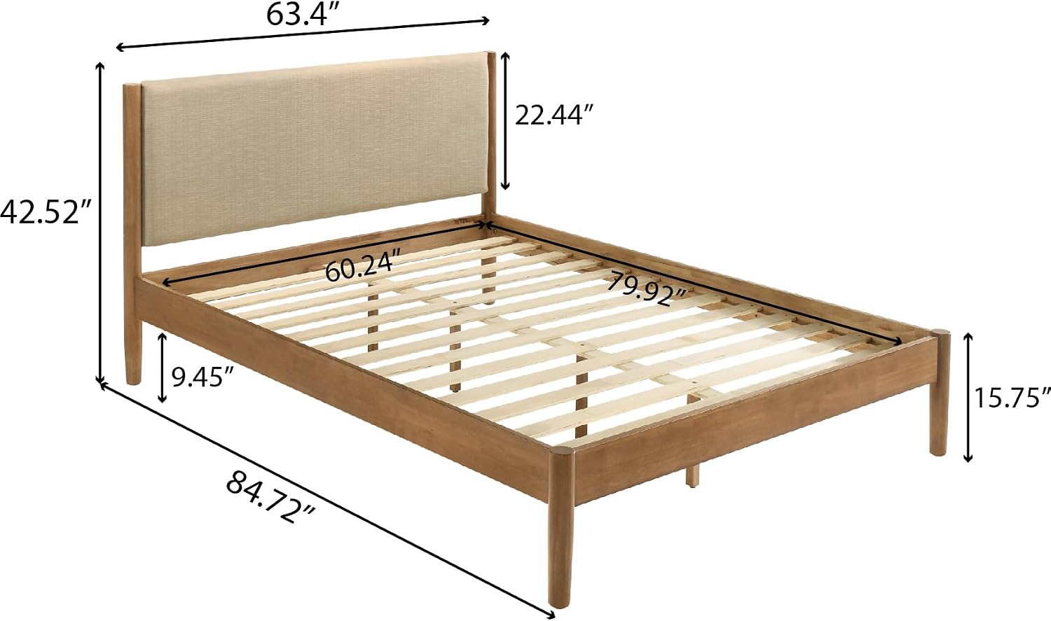 Roundhill Furniture Vichy 3-Piece Rubberwood Bedroom Set, Platform Bed with Two Nightstands, Queen, Textured Polyester