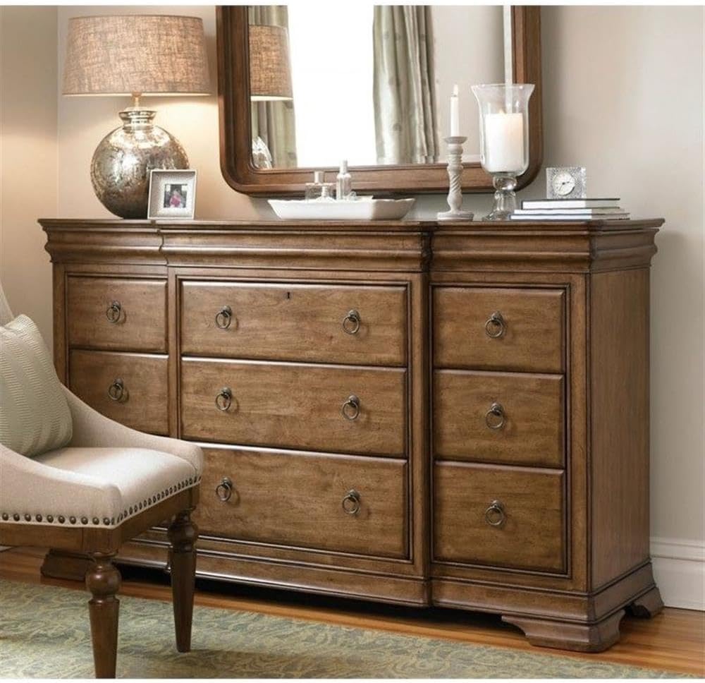 Pemberly Row Set of 5 Bedroom Set with King Wooden Sleigh Bed in Brown, Solid Wood Bedroom Furniture Collection, Sleeping and Storage Solution, Complete King Size Bedroom Setup