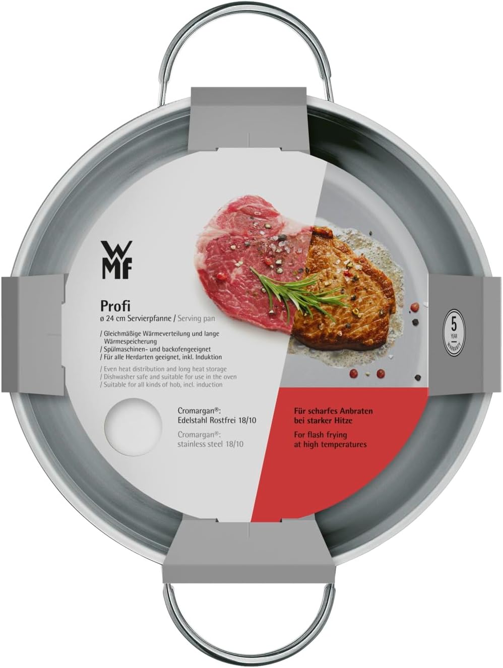 WMF Serving pan uncoated Ø 24cm Profi Made in Germany Pouring Rim Stainless Steel Handle Cromargan Stainless Steel Suitable for Induction Dishwasher-Safe
