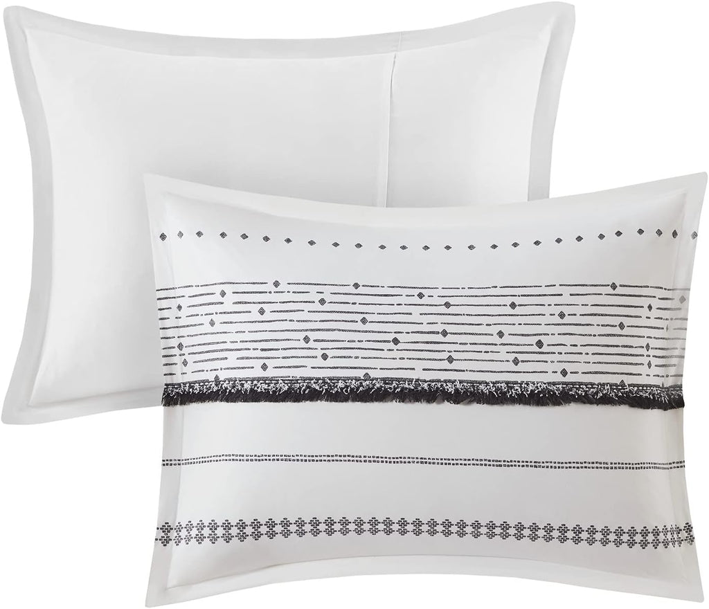 INK+IVY Luxurious Cotton-Bedding Set - Mid Century Trendy Geometric Design, All Season Cozy-Cover With Matching-Shams, King/Cal King, Nea Trims Black/Multi
