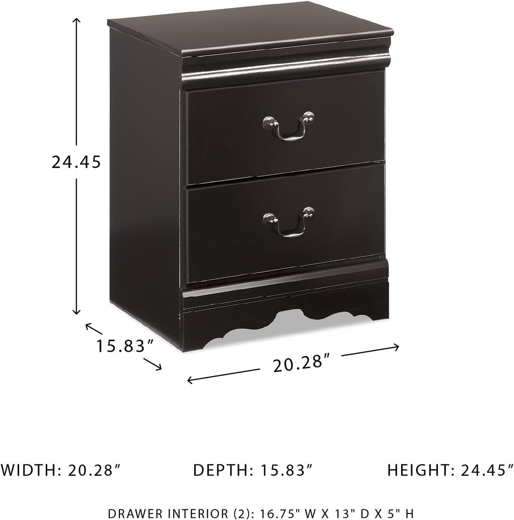 Signature Design by Ashley Huey Vineyard Traditional 2 Drawer Nightstand, Louis Phillippe Styling, Pewter Colored Handles, Shapely Mouldings, Smooth Operating Drawers, 24.45' Tall, Black