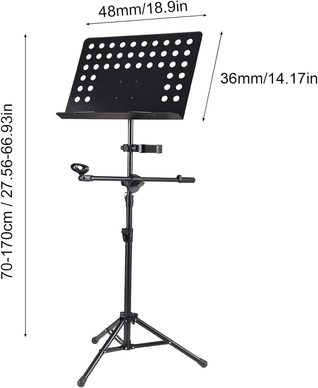Folding Music Stand Portable Sheet Music Holder With Phone Clip and Microphone Clip for Live Streaming Band Performance