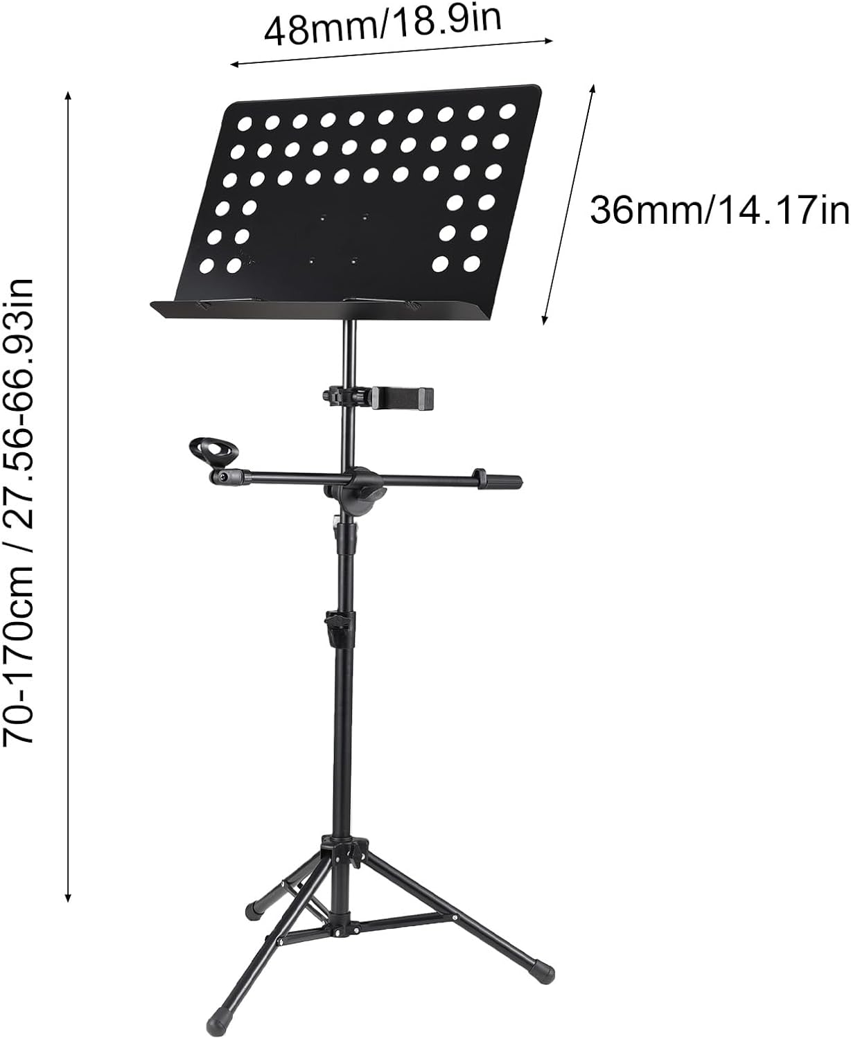 Folding Music Stand Portable Sheet Music Holder With Phone Clip and Microphone Clip for Live Streaming Band Performance