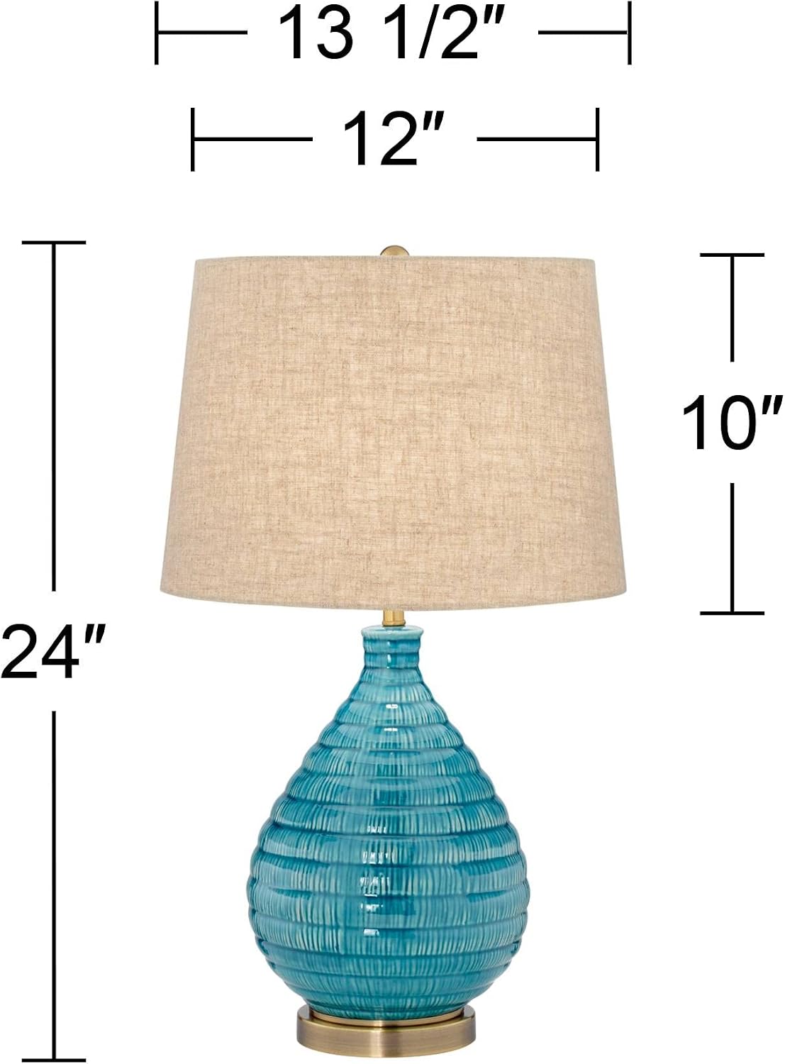 360 Lighting Kayley 24' High Small Mid Century Modern Coastal Table Lamps Set of 2 Blue Ceramic Linen Shade Living Room Bedroom Bedside Nightstand House Office Home Reading Kitchen Entryway Console