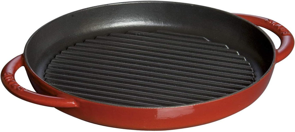 Staub 40510-309 Pure Grill Round Cherry, 10.2 inches (26 cm), Double Handed, Cast Enamel, Induction Compatible, Grill & Frying Pan