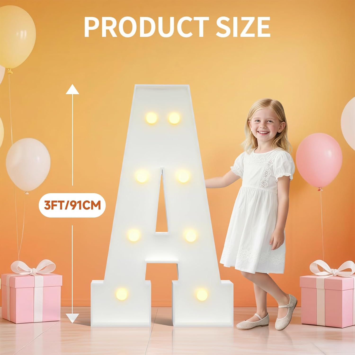 3FT Baby Marquee Letters for Baby Shower for Girl Boy, Large Light Up Sign for Backdrop, Gender Reveal Party Decorations Supplies (Yellow),4pcs