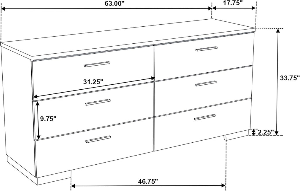 Coaster Home Furnishings Felicity Contemporary 6-Piece Bedroom Set Queen Size Panel Bed Frame 51-inch Headboard White High Gloss 203501Q-S6