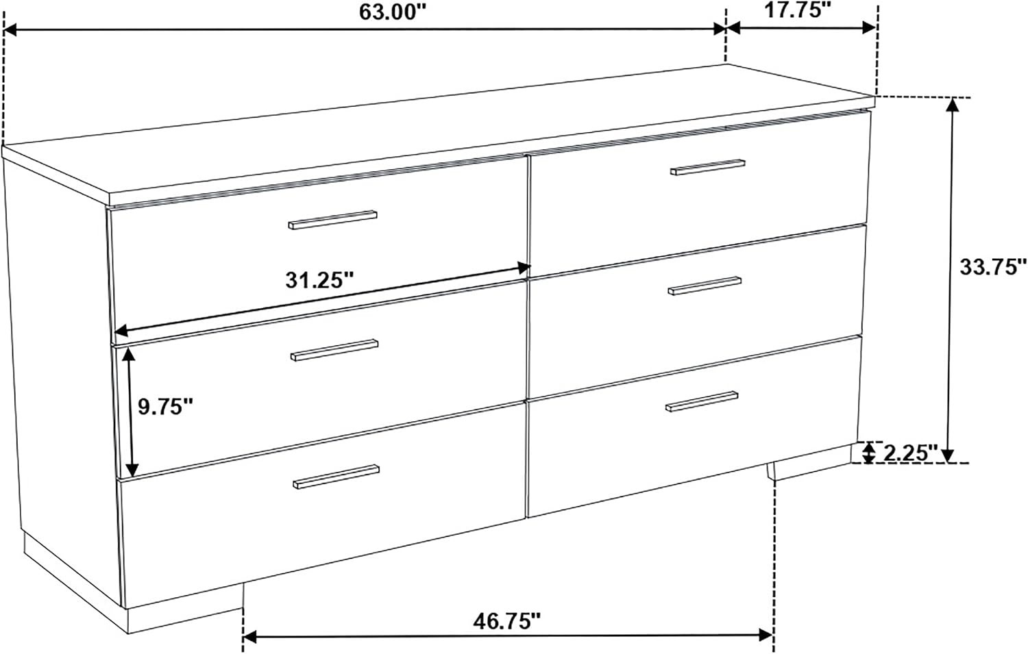 Coaster Home Furnishings Felicity Contemporary 6-Piece Bedroom Set Queen Size Panel Bed Frame 51-inch Headboard White High Gloss 203501Q-S6