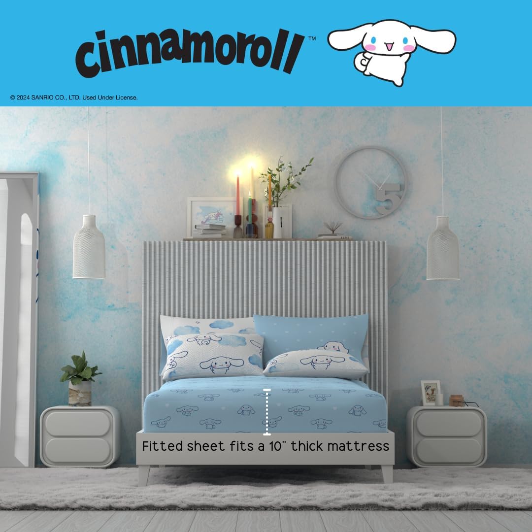 Cinnamoroll Bedding 7 Piece Super Soft Cozy Reversible Comforter and Sheet Set with Sham, Queen, (100% Official Licensed Product) by Franco