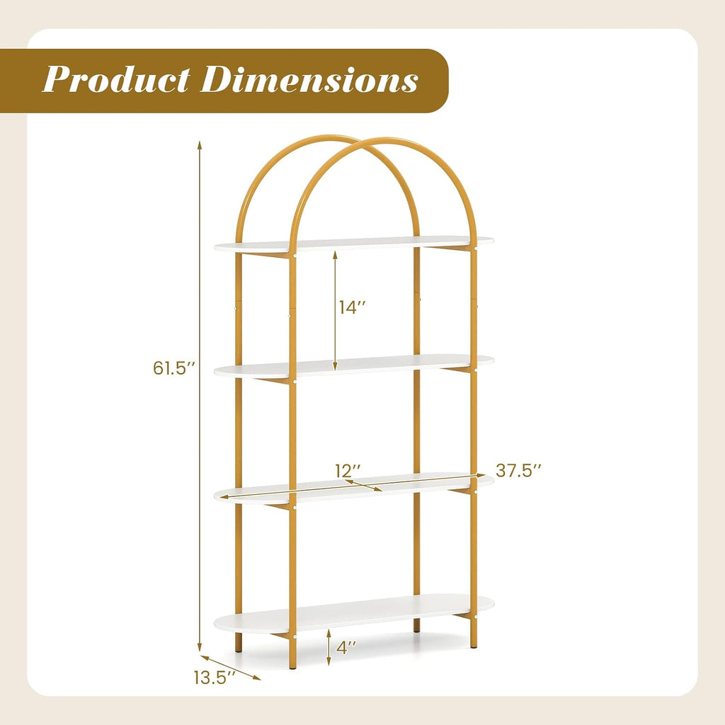 Giantex Arched Bookshelf Set of 2, 4-Tier Modern Open Bookcase with Sturdy Metal Frame, Freestanding Display Storage Organizer for Living Room, Home Office and Bedroom, Gold & White