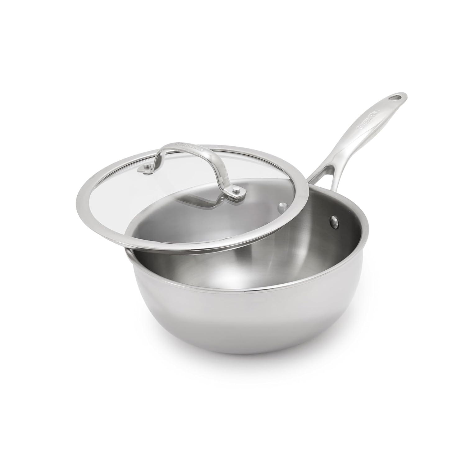 GreenPan Valencia Pro Tri-Ply Stainless Steel 2.5QT Chef's Pan with Lid, Induction Ready Cookware, All Cooktops, Sauce Pot, Mirror Finish, Dishwasher & Oven/Broiler Safe to 600F