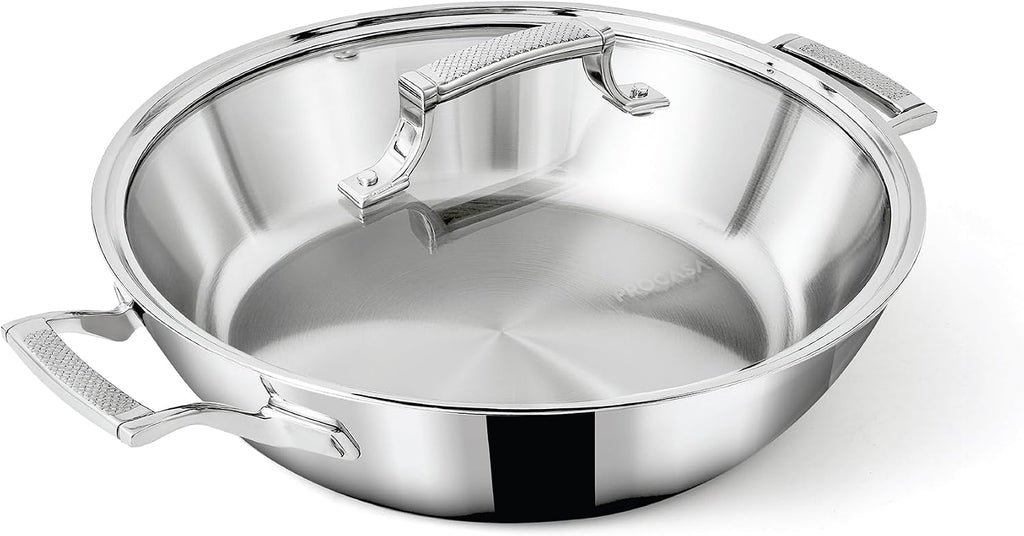 4 Quart Stainless Steel Pan with Lid - Tri Ply Braiser Pan/Frying Pan/Dutch Oven with Heat Resistant Handles - Coating-Free, Non Toxic Cookware - Induction Compatible, Oven & Dishwasher Safe