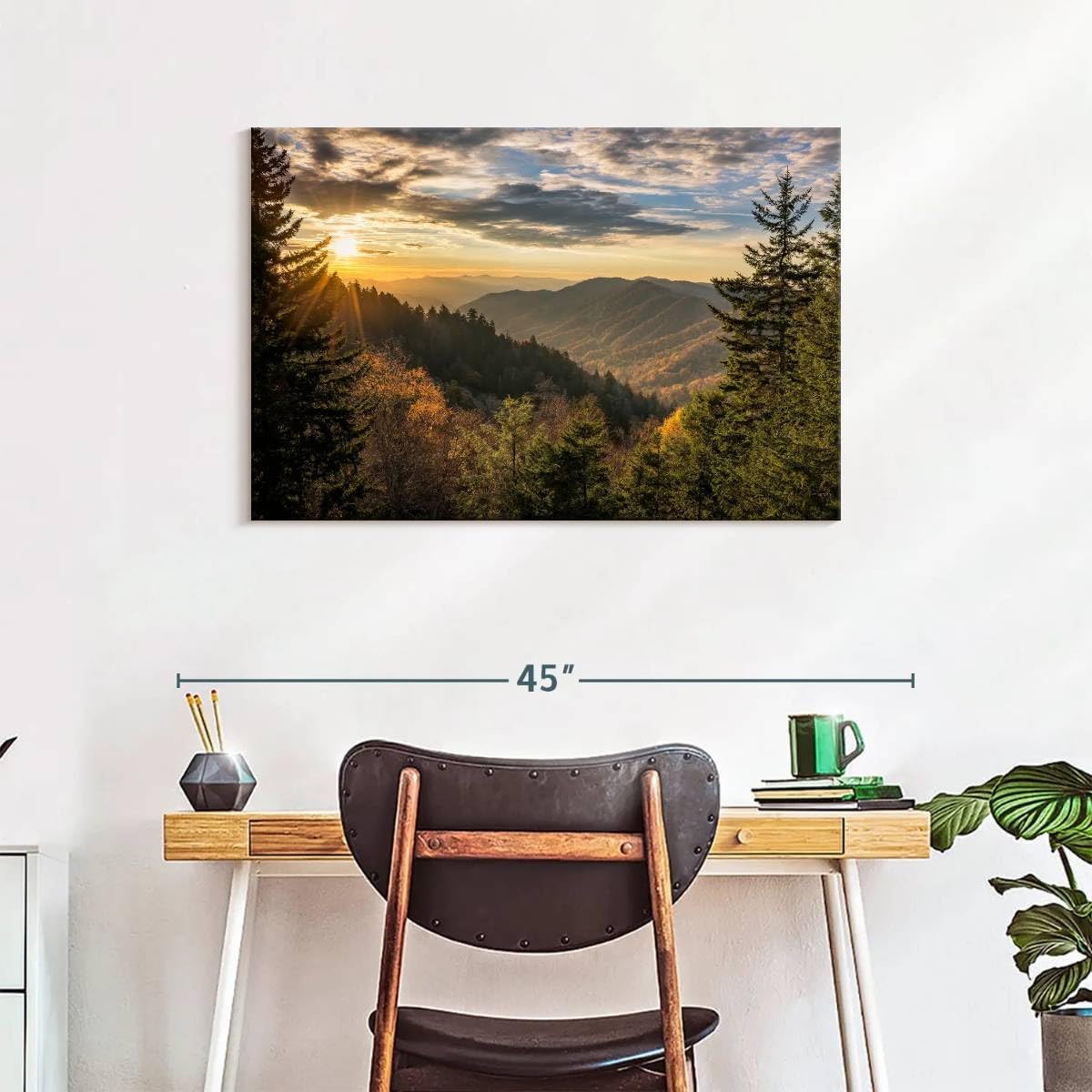 ElephantStock Sunrise In Smoky Mountains Canvas - 1 Panel Mountain Pictures Wall Decor - Nature Wall Art, Mountain Canvas Photography - Mountains Wall Art for Nature Lovers - 36' X 24'