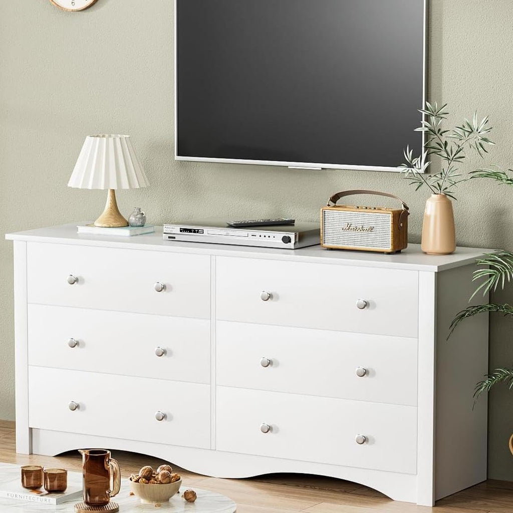 YESHOMY Dresser for Bedroom with 6 Drawers, Modern Chest of Drawers, Wooden Dressers, TV Stand for Living Room,Closet, Hallway (Pure White)