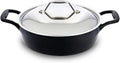 All-Clad Cast Iron Braiser Pan, 4 Qt Enameled Cast Iron Casserole Pan with Lid, Grill, Oven Safe up to 650F, Compatible with All Stovetops (Gas, Electric & Induction), Easy-Clean, Cookware, Black