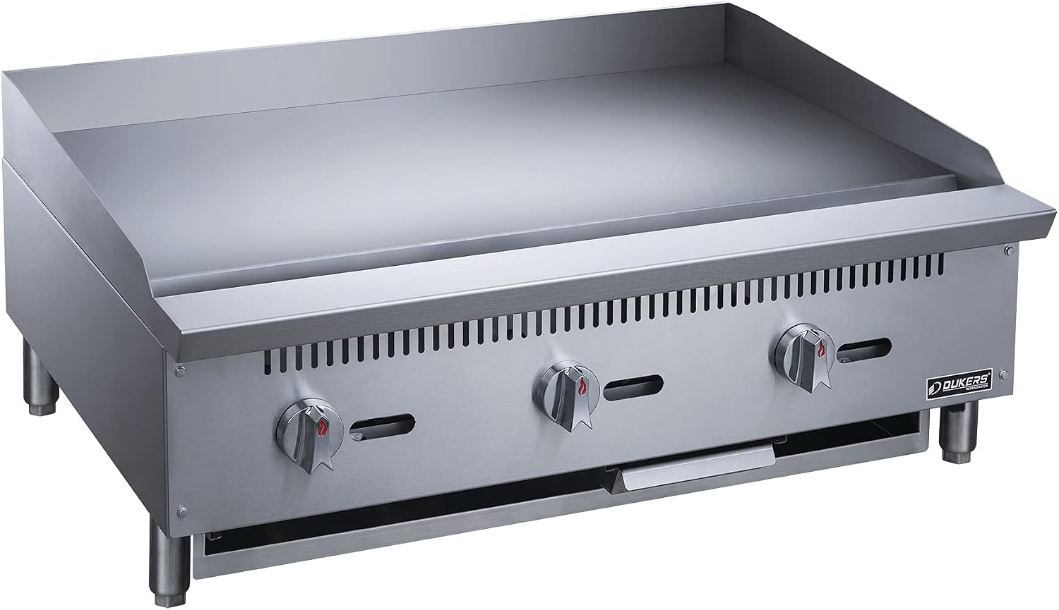 Dukers DCGMA36 36' in. W Commercial Countertop Gas Griddle, 1 Burner, NG/LPG (Natural Gas/Liquid Propane) 30,000 BTU 1 inch Plate with Manual Controls