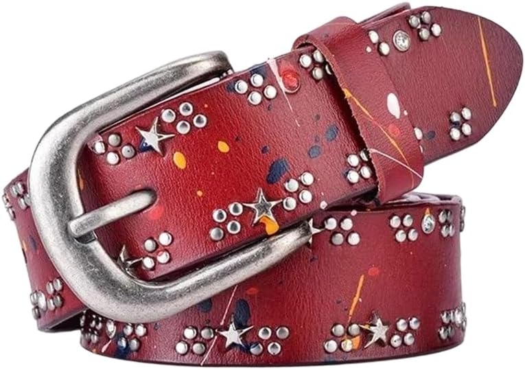 Women Genuine Leather Belt Colorful Rivet Vintage Style For Jeans Streetwear