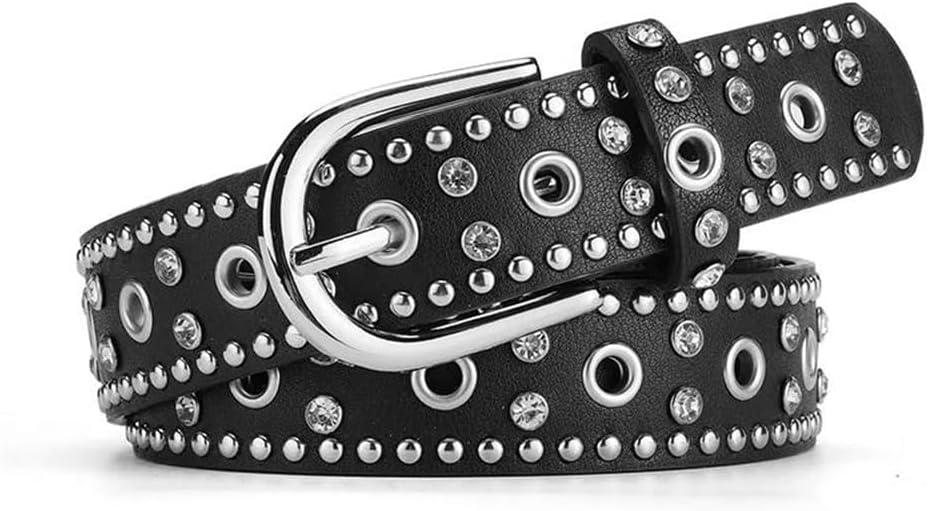 Women Soft Leather Rivet Belt Black Brown Pin Buckle For Party Prom Dress Wear