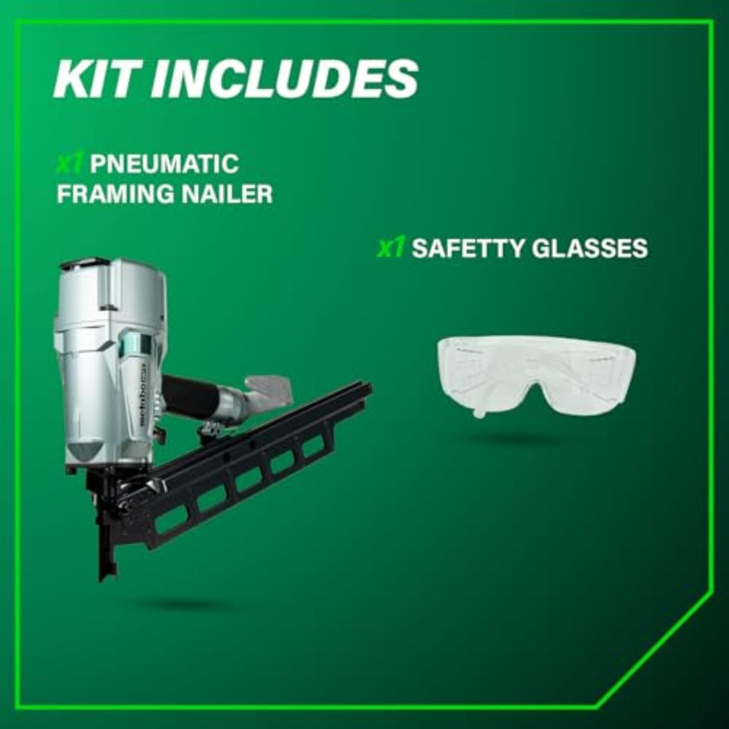 Metabo HPT Framing Nailer, Pro-Preferred Pneumatic Power Nailer & Framing Tool For Flooring, Roof Decking & More, Rapid Response Cylinder Valve, 21° 2' to 3-1/4' Plastic Collated Nails, NR83A5(S)