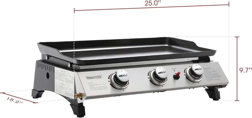 Royal Gourmet PD1300 3-Burner Portable Propane Gas Grill Griddle, 26,400 BTU Table Top Griddle for Outdoor Cooking, Camping, Tailgating, or Picnics, Silver