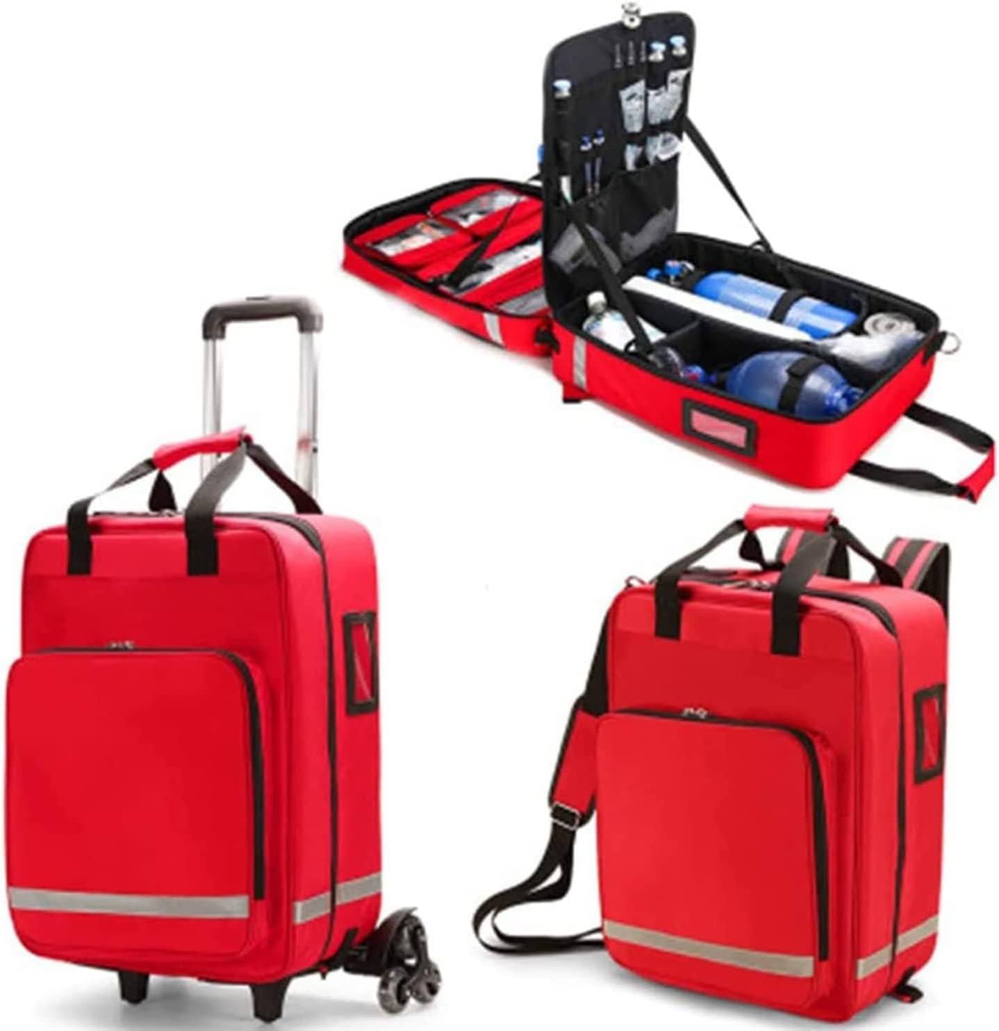 First Aid Kit Bag Rolling Medical Supplies Bag with Detachable Trolley, Nurse Rolling Bag Emergency Rescue Kit for Outdoor Hiking, Backpacking