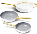 Caraway 4-Piece Fry Pan Set - Non-Stick Frying Pans (10.5' & 8') & Non-Stick Sauté Pan - Non Toxic, PTFE & PFOA Free - Oven Safe & Compatible with All Stovetops (Gas, Electric & Induction) - White