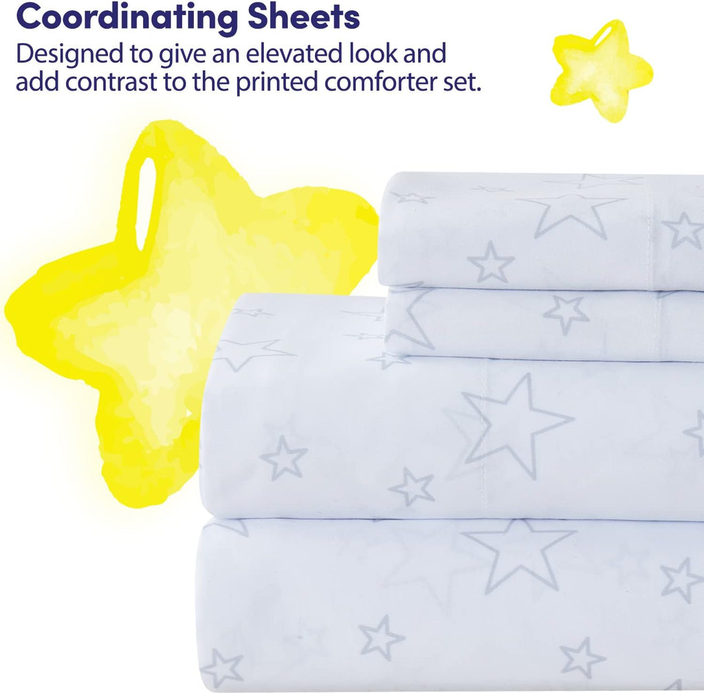 Kids Bedding Set Bed in a Bag for Boys and Girls Toddlers Printed Sheet Set and Comforter, Twin, Floating in Space (Pack of 4)