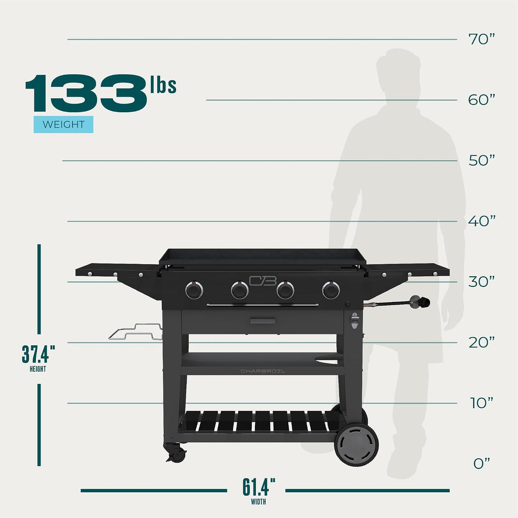 Charbroil 36' Performance Series Propane Gas Griddle with Cart 4 Burner Flat Top Grill, Black 463259124