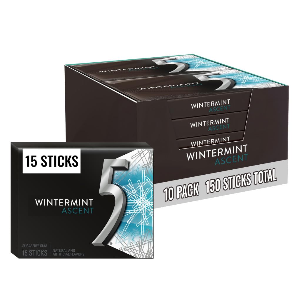 5 GUM Wintermint Ascent Sugar Free Chewing Gum Refreshing Chilling Minty Flavor Five Gum, 15 Stick (120 Pack)