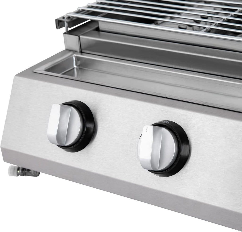 4 Burners Portable Gas Grill Tabletop Smokeless Stainless Steel Gas BBQ Grill with Griddle Independent Ignition,Propane LPG Grill for Outdoor Camping Picnic Kitchen (22.8 * 15.7 * 7.9in- 4 Burners)