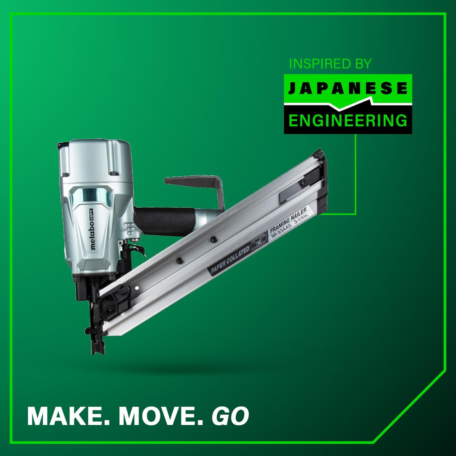 Metabo HPT Framing Nailer, Pro-Preferred Pneumatic Power Nailers in Framing Tools, Rapid Response Power Tool for Floor, Wall, & Roof Decking, Lightweight, 30° 3-1/4' Paper Collated Nails, NR83AA5