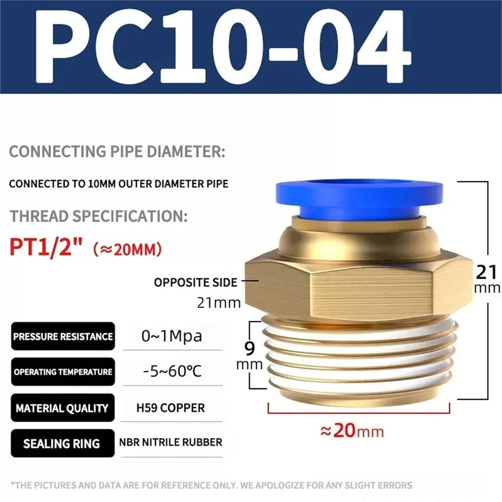 50Pcs PC Air Pneumatic Fitting 4mm 6mm 8mm 10mm 12mm Thread 1/4 1/2 1/8 3/8 Hose Fitting Tube Push Pressure 4-M5 6-M5(PC10-04)
