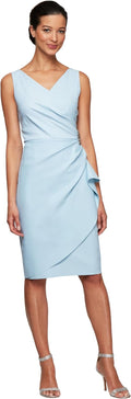 Alex Evenings Women's Slimming Short Ruched Dress with Ruffle (Petite and Regular)