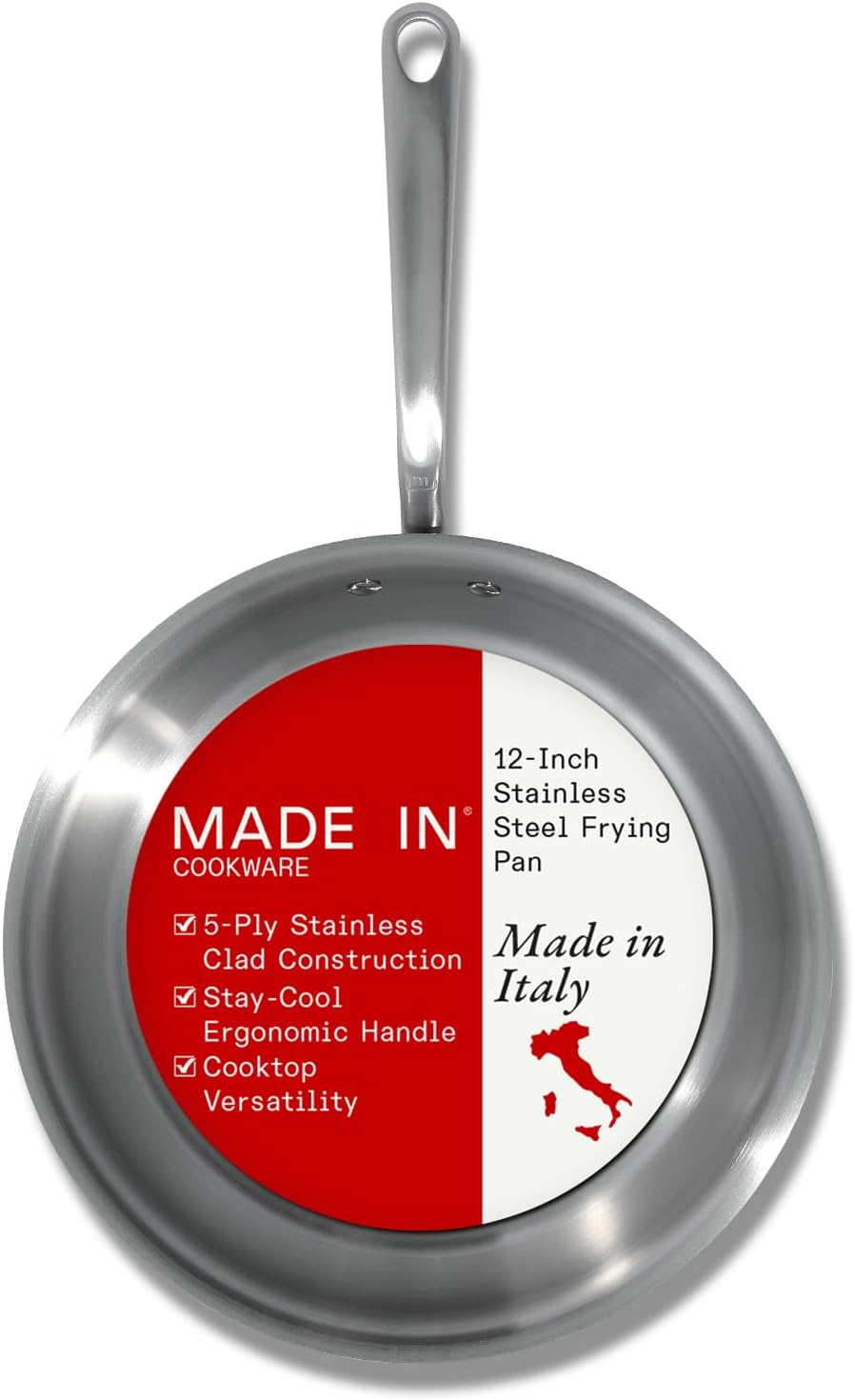 Made In Cookware | 12-Inch Stainless Steel Frying Pan | 5 Ply Stainless Clad | Professional Cookware | Crafted in Italy | Induction Compatible