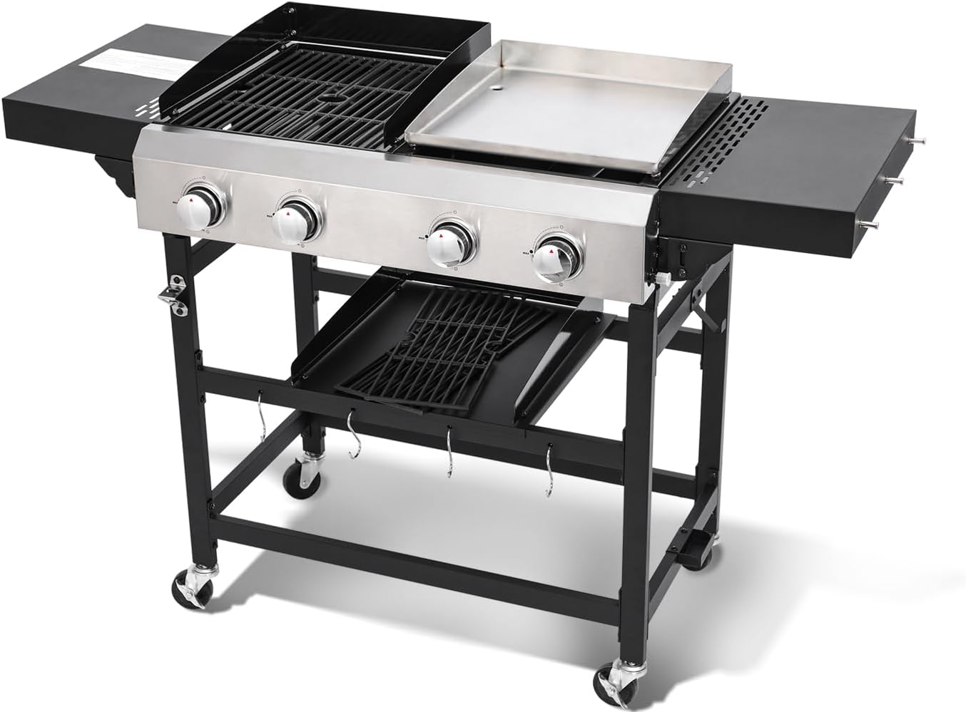 Propane Gas Grill and Griddle Combo, 4 Burner 40,000 BTU Outdoor Cooking Station with 483 Sq. In. Cooking Area, Portable BBQ for Garden Patio Backyard Barbecue