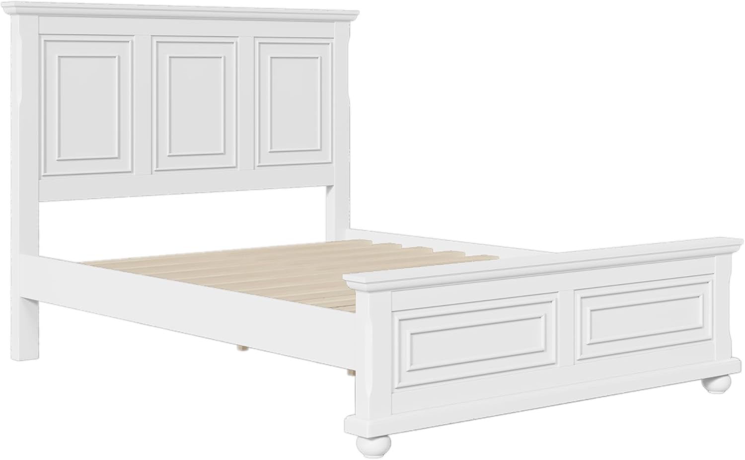 Merax Queen Size Bed Frames Traditional Town and Country Style Pinewood Vintage Bed,No Box Spring Needed,White