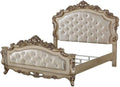 Acme Gorsedd Tufted Queen Panel Bed in Cream Fabric and Golden Ivory
