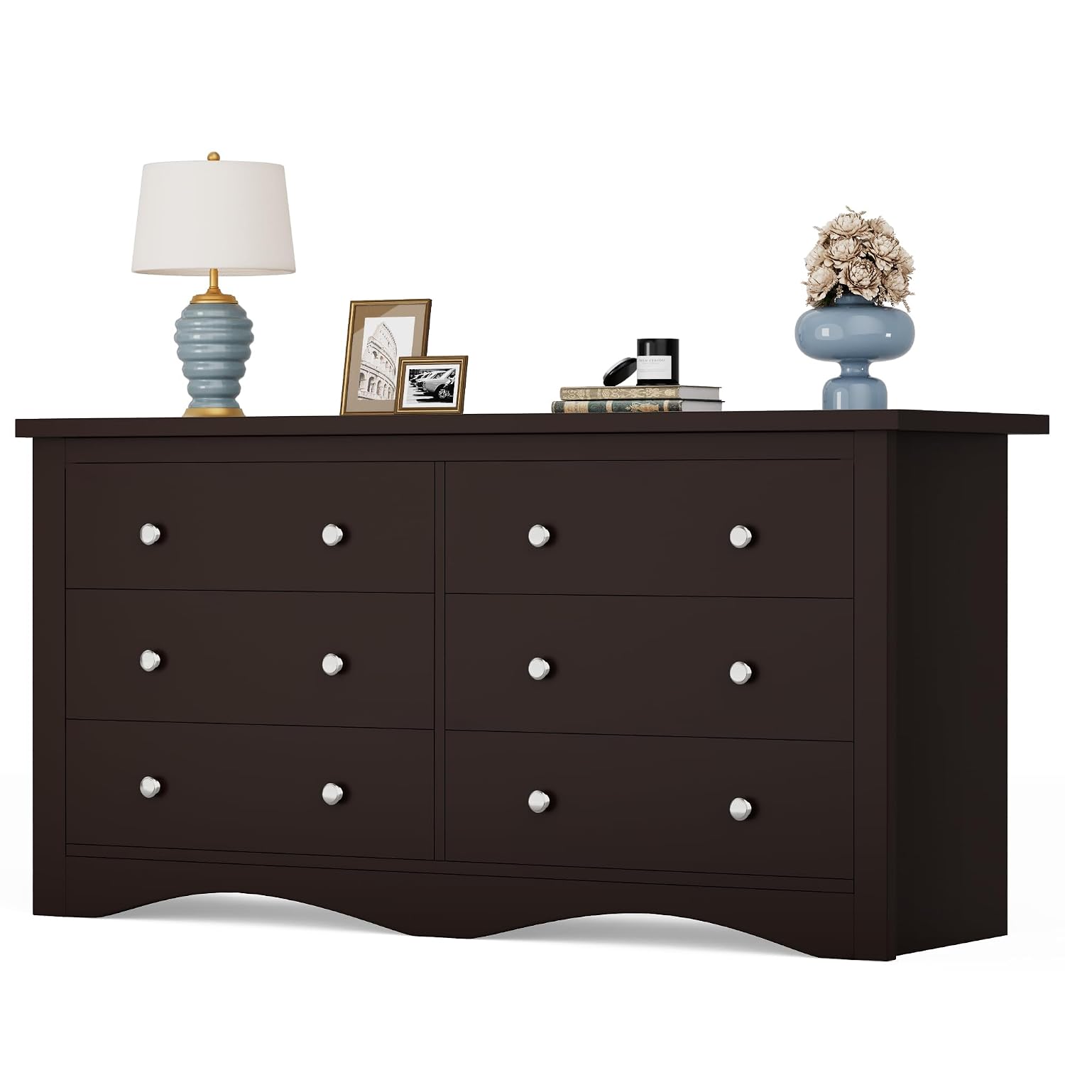 YESHOMY Dresser for Bedroom with 6 Drawers, Modern Chest of Drawers, Wooden Dressers, TV Stand for Living Room,Closet, Hallway (Brown)