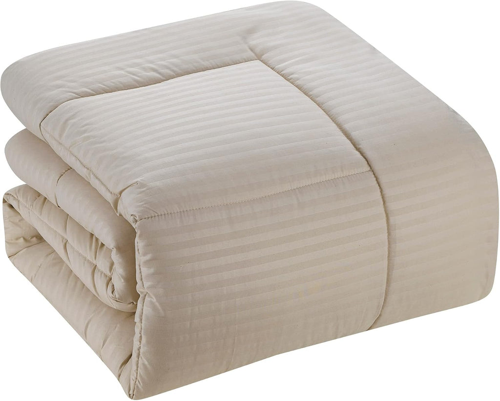 Sweet Home Collection 6 Piece Bed in a Bag with Dobby Stripe Comforter, Sheet Skirt, and Sham Set, Twin, Beige, 6, (Pack of 4)