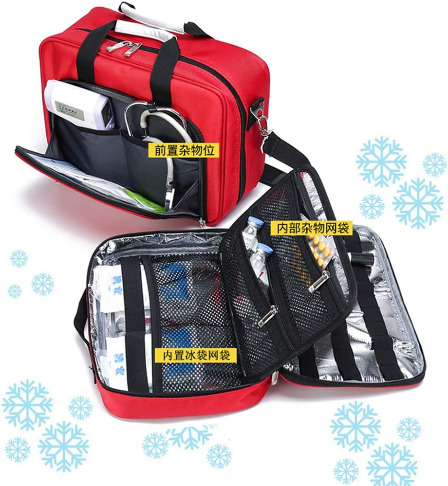 First Aid Kit Bag with Shoulder Strap, Emergency Survival Trauma Insulin Cold Storage with Labeled Compartments, Large-Capacity Outdoor Waterproof Rescue