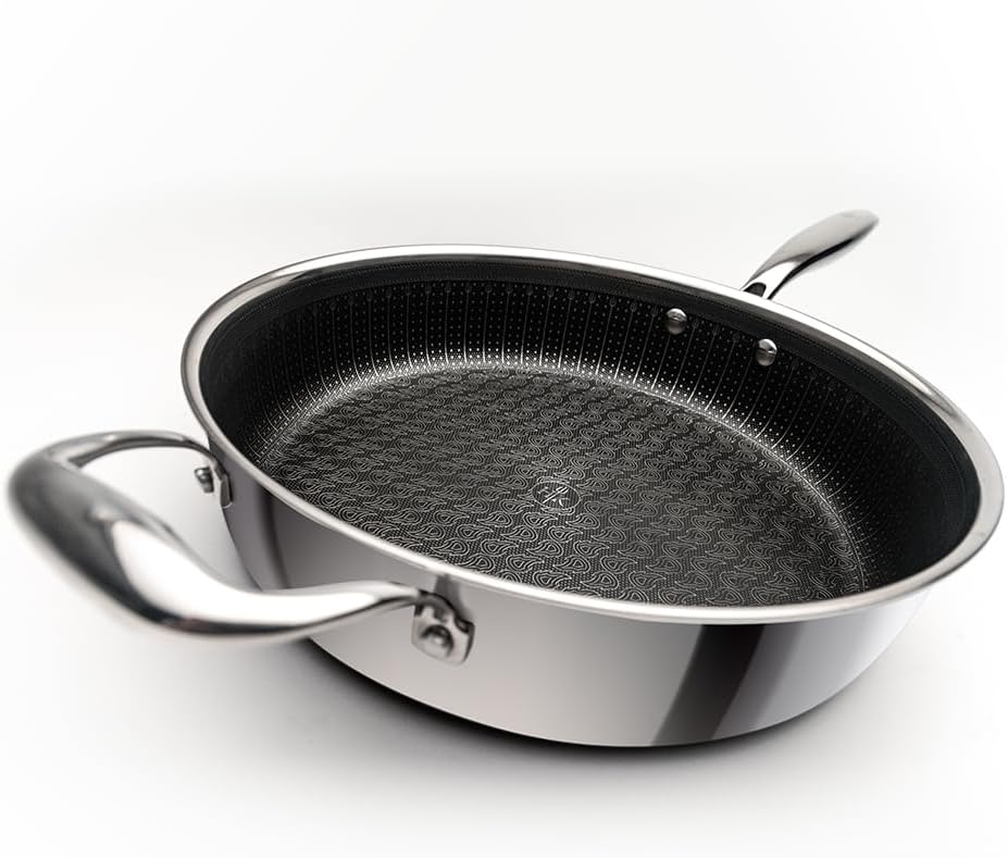 Hell's Kitchen Tri-Clad Hybrid 4 Quart Sauté Pan with Lid, Nonstick, Scratch-Resistant, Ergonomic Handle, Dishwasher Safe, Multi-Cooktop, and Oven-Safe (Original Nonstick)