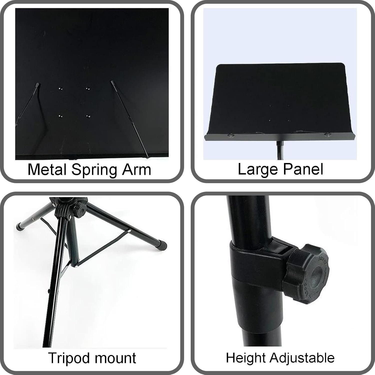 Extra Stable Metal Music Stand, Metal Folding Sheet Music Stand, Wide Tray, Strong Metal Tripod, Strongers Load Capacity, Music Stand with Phone Holder Microphone Holder,