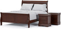 Furniture of America Louis Philippe Traditional Solid Wood 3 Piece Bedroom Set, Queen Bed Frame and Nightstands Set of 2, Sleigh Design Bedframe with Headboard and Footboard, Box Spring Needed, Cherry