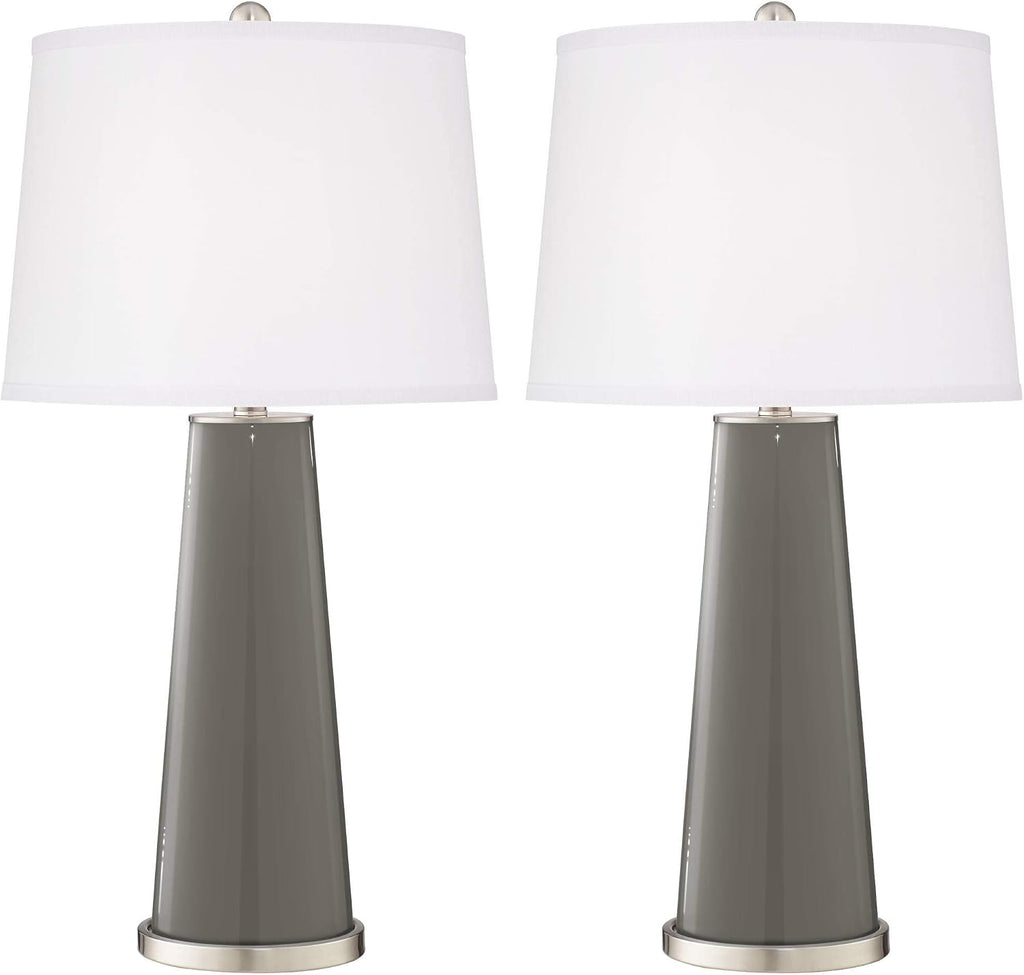 Color + Plus Leo 29 1/2' Tall Modern End Table Lamps Set of 2 Gauntlet Gray Finish Glass Fabric White Shade Living Room Bedroom Bedside Nightstand House Office Home Reading Kitchen Entryway Console