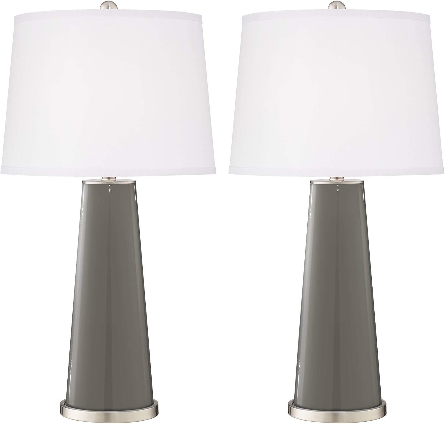 Color + Plus Leo 29 1/2' Tall Modern End Table Lamps Set of 2 Gauntlet Gray Finish Glass Fabric White Shade Living Room Bedroom Bedside Nightstand House Office Home Reading Kitchen Entryway Console