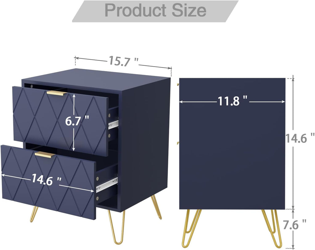 Anbuy Bedroom Sets Navy Blue Sets 3Pcs 6 Drawer Dresser and Night Stand Sets for Bedroom, Two Drawers Nightstand Set of 2 & 6 Drawer Dresser Combo 3 Pieces (Navy Blue)