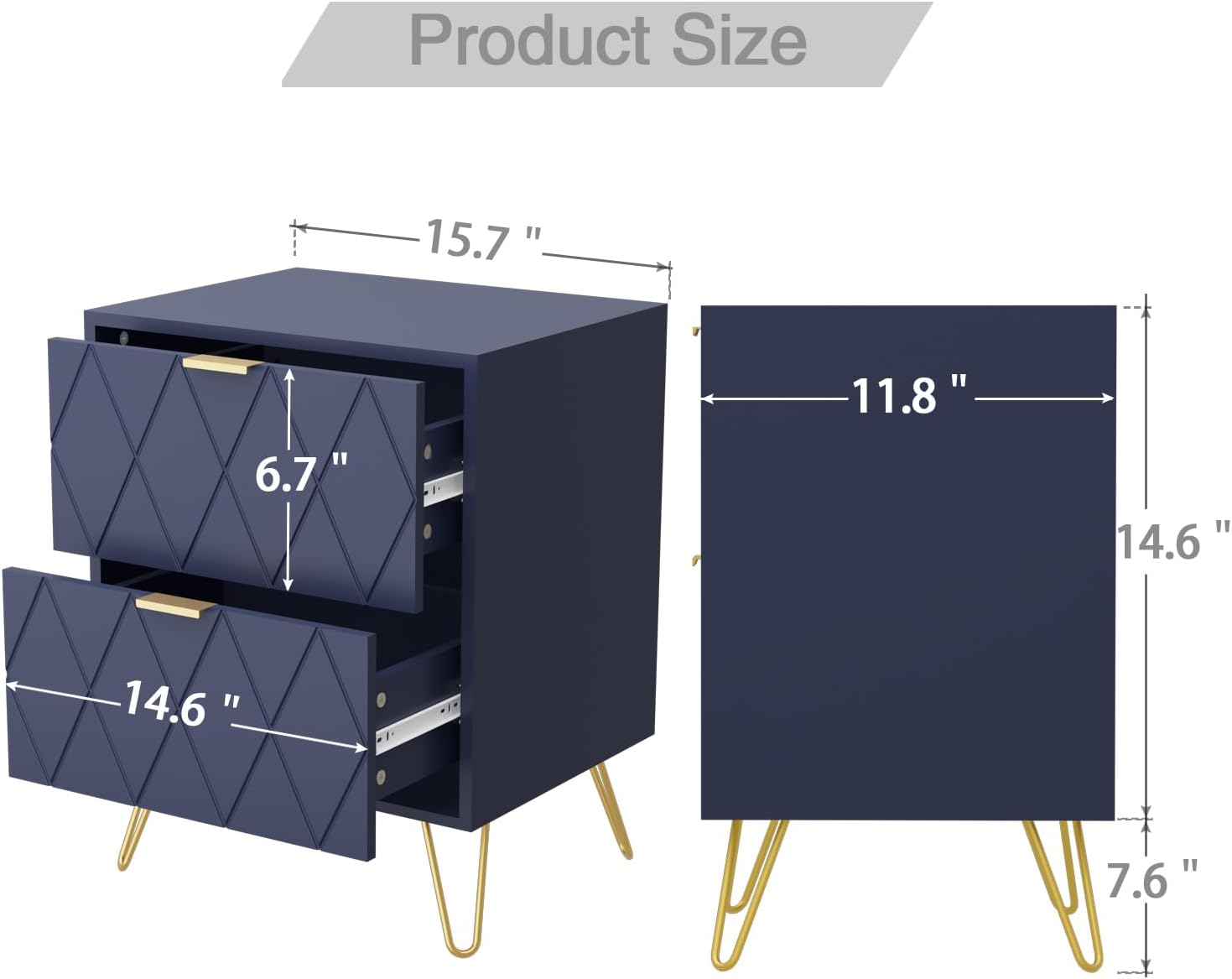 Anbuy Bedroom Sets Navy Blue Sets 3Pcs 6 Drawer Dresser and Night Stand Sets for Bedroom, Two Drawers Nightstand Set of 2 & 6 Drawer Dresser Combo 3 Pieces (Navy Blue)