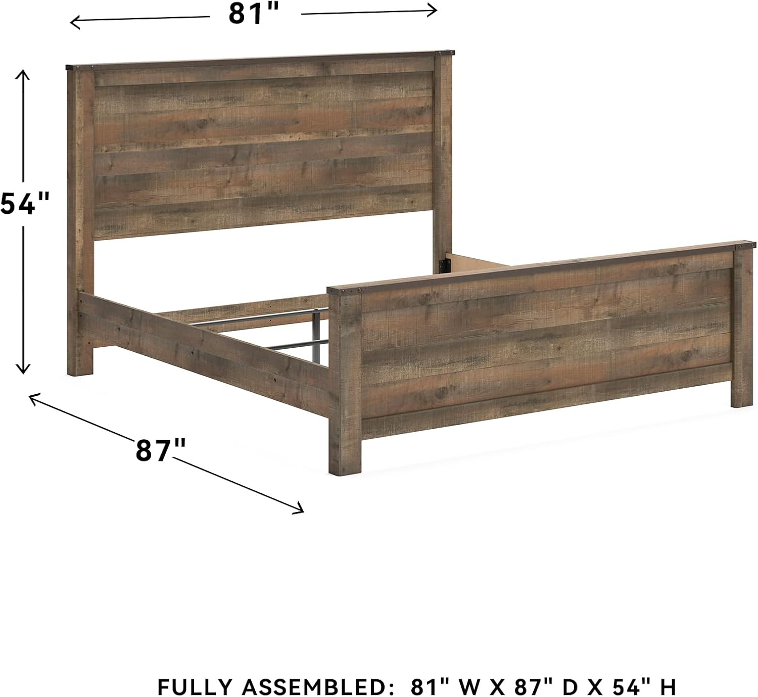 Signature Design by Ashley Trinell Casual King Panel Bed with Metal Slats and Nailheads, Foundation or Box Spring Needed, Dark Brown